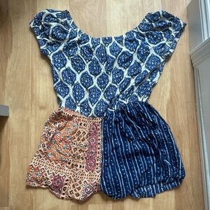 Tigerlily Blue and Orange Patchwork Romper